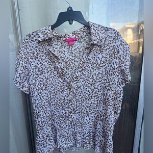 Sunny Leigh Brown and White Leopard Print Blouse